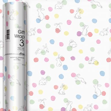 3M x 70CM Roll Wrap Polka Dot Bunnies