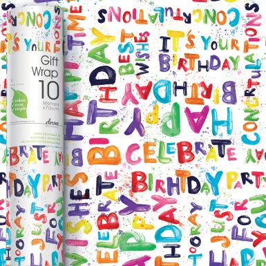 10M x 70CM JUMBO Roll Wrap Bright Happy Birthday